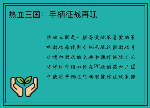 热血三国:手柄征战再现 热血三国:手柄征战再现