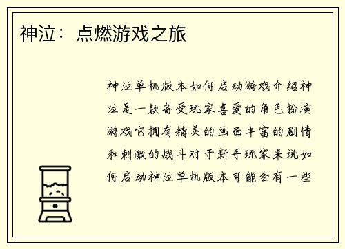 神泣:点燃游戏之旅 神泣:点燃游戏之旅
